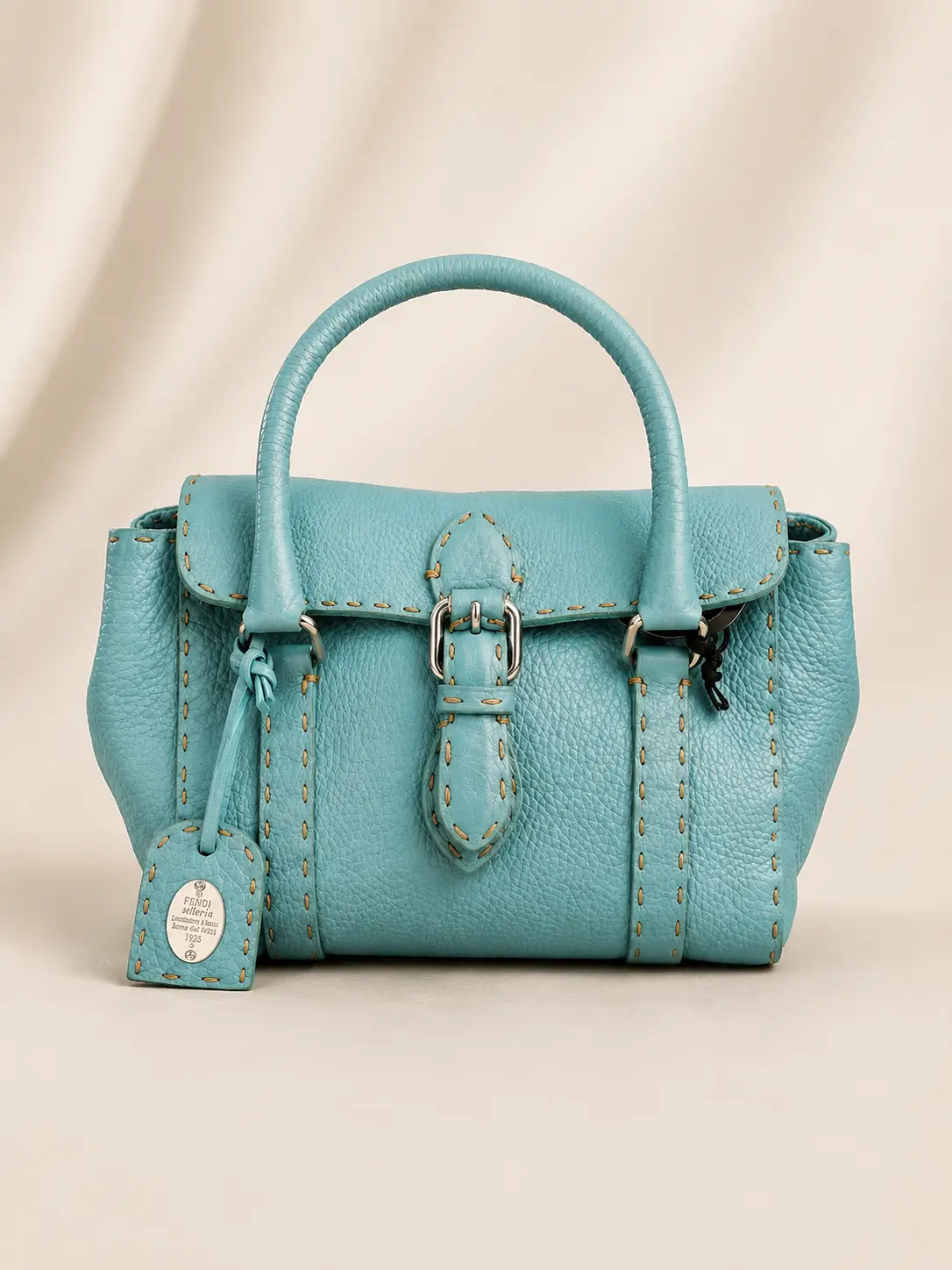 Fendi Blue Leather Tote Bag Calfskin Baguette - Image 2