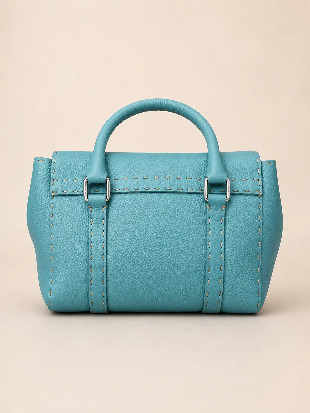 Fendi Blue Leather Tote Bag Calfskin Baguette - Image 3