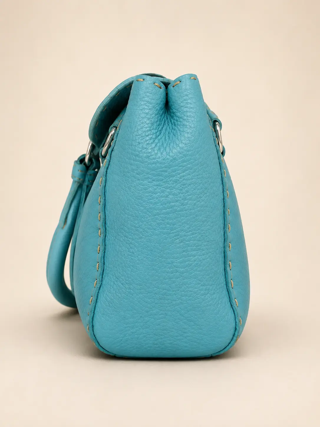 Fendi Blue Leather Tote Bag Calfskin Baguette - Image 4