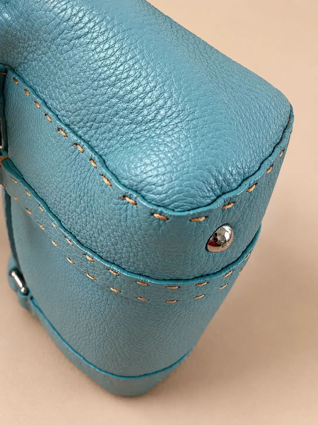 Fendi Blue Leather Tote Bag Calfskin Baguette - Image 6