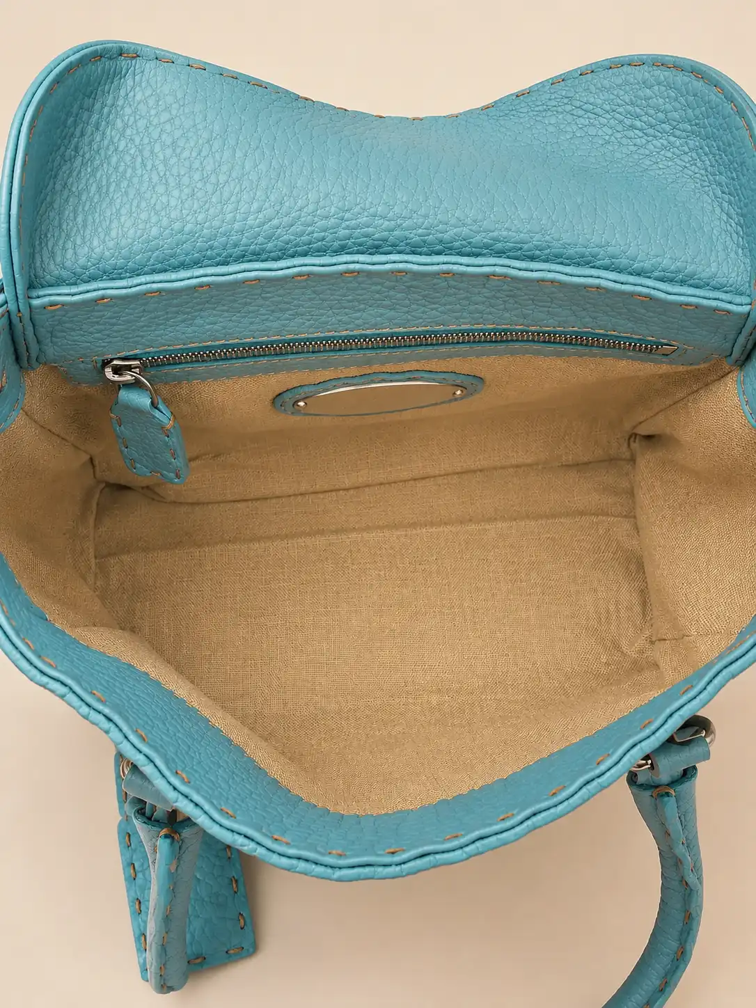 Fendi Blue Leather Tote Bag Calfskin Baguette - Image 7