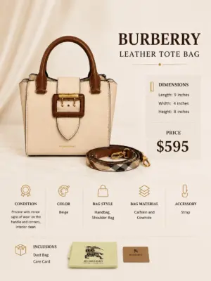 Burberry Beige Leather Tote Bag
