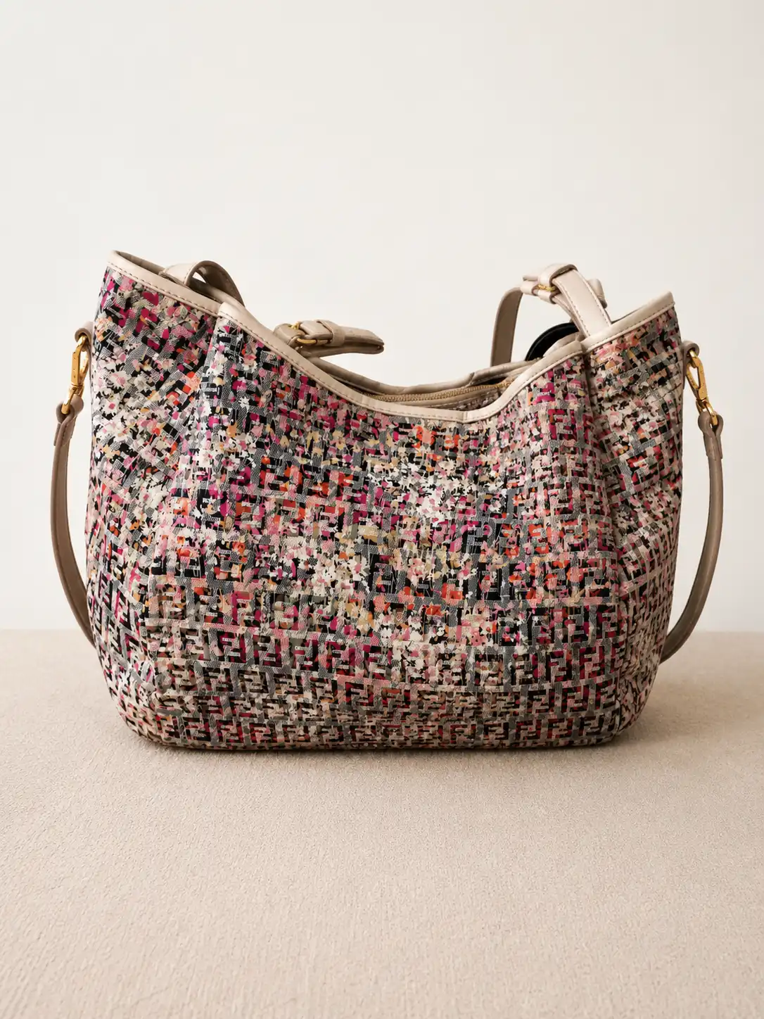 Fendi Leather Tote Bag Zucchino Red White Black