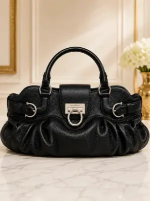Salvatore Ferragamo Black Leather Tote Bag Calfskin
