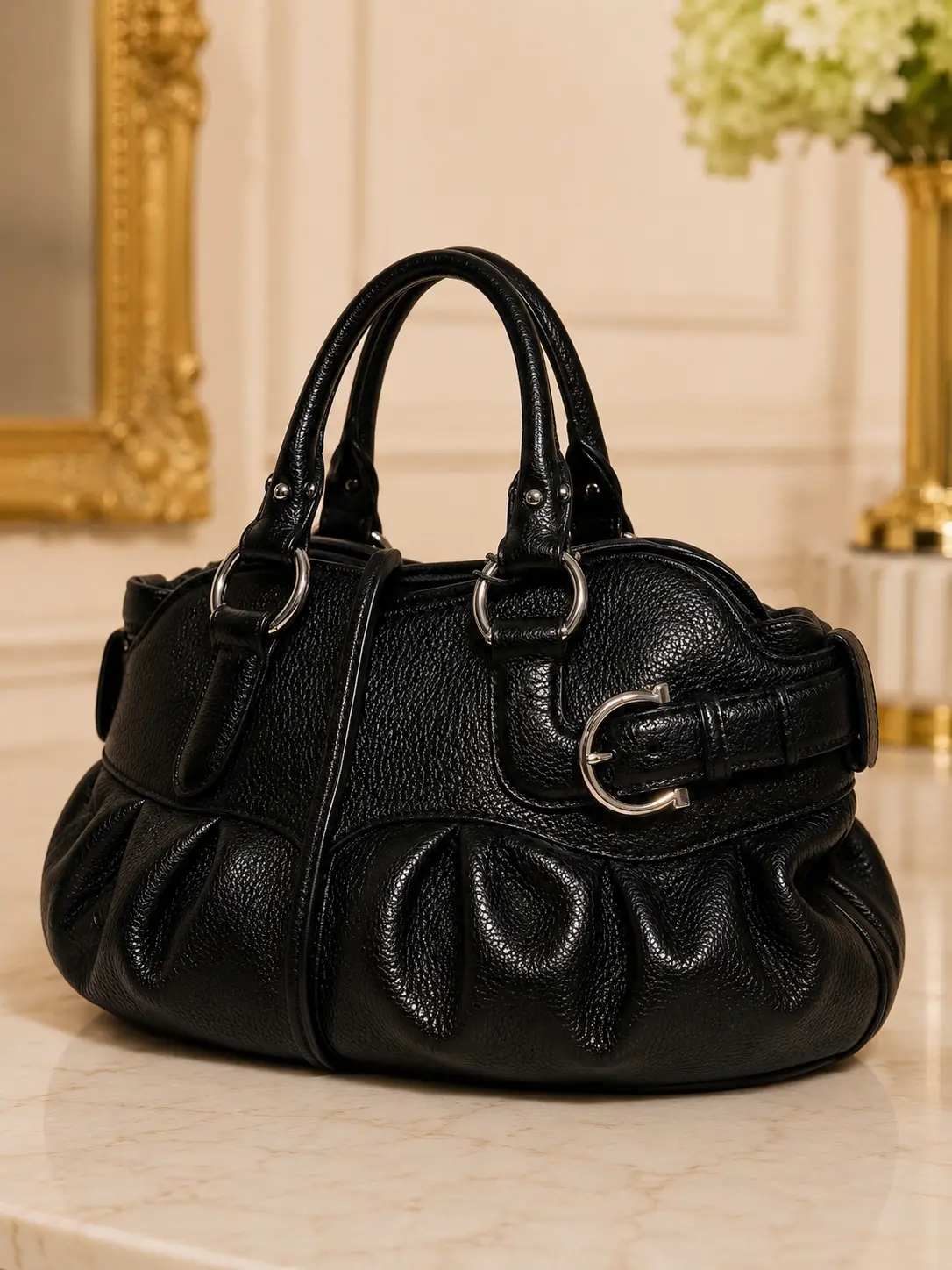 Salvatore Ferragamo Black Leather Tote Bag Calfskin - Image 5