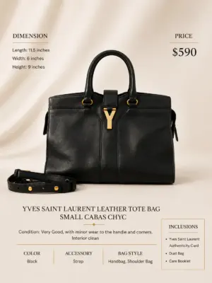 Yves Saint Laurent Black Leather Small Cabas Chyc Tote Bag