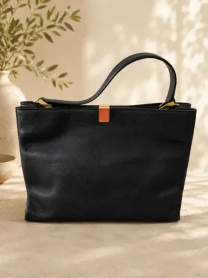 Balenciaga Black Leather Tote Bag Grained Calfskin