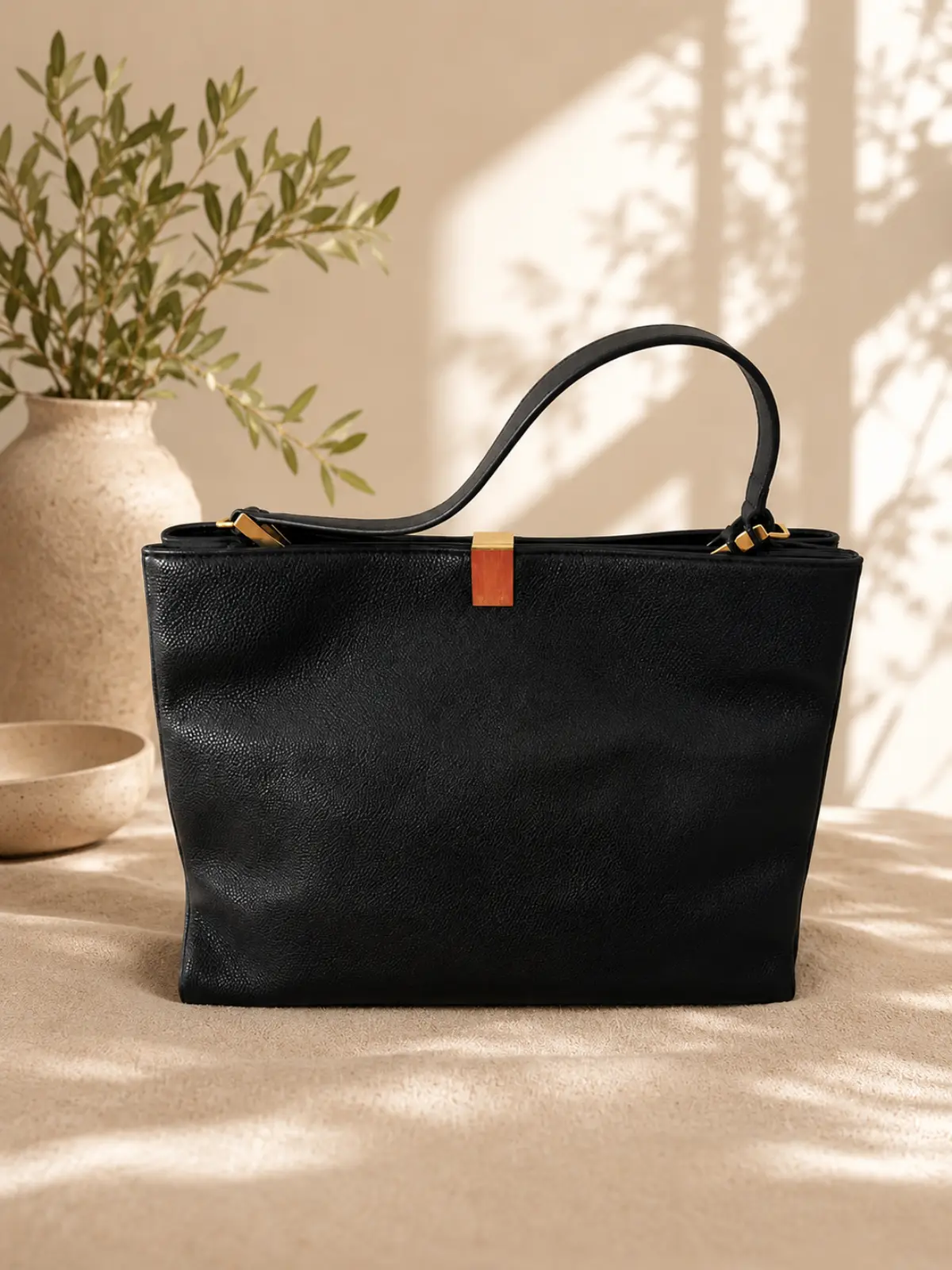 Balenciaga Black Leather Tote Bag Grained Calfskin - Image 2
