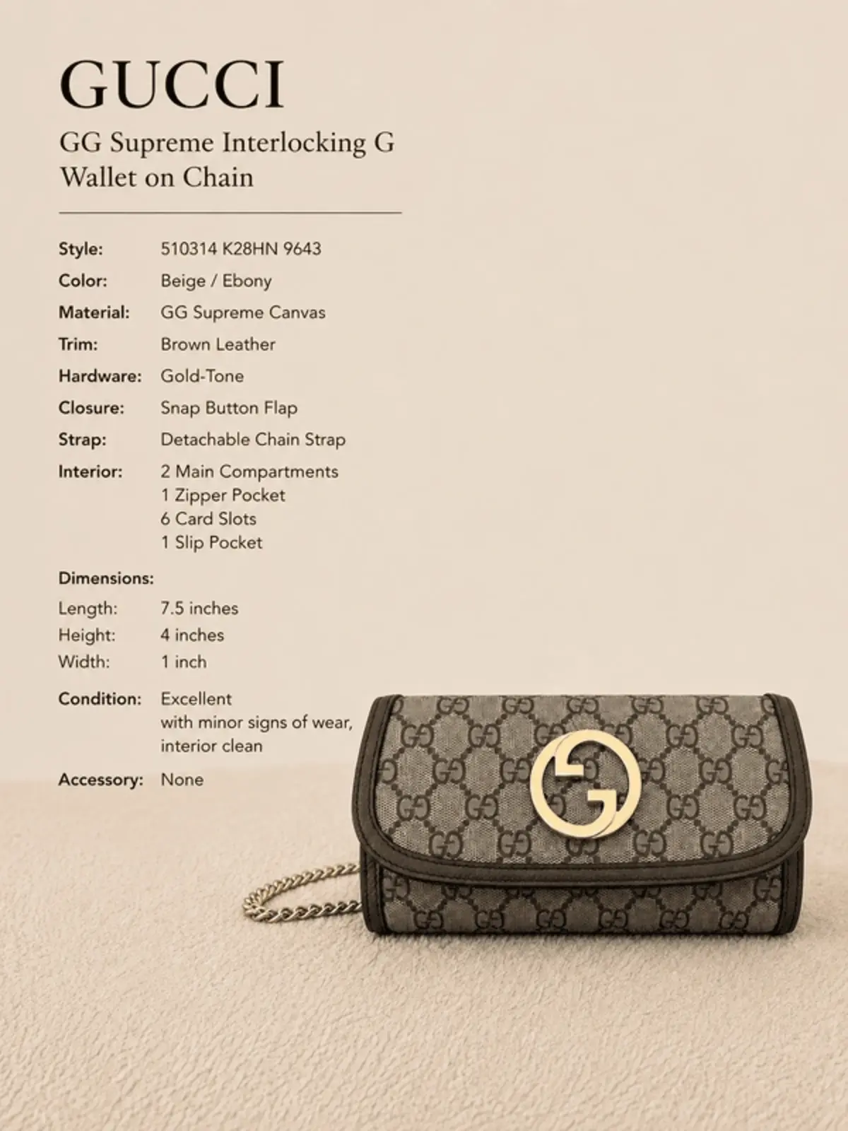 Gucci GG Supreme Monogram Wallet on Chain - Image 6