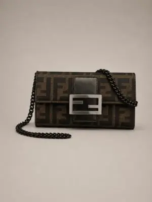 Fendi Brown Canvas and Leather Wallet on Chain