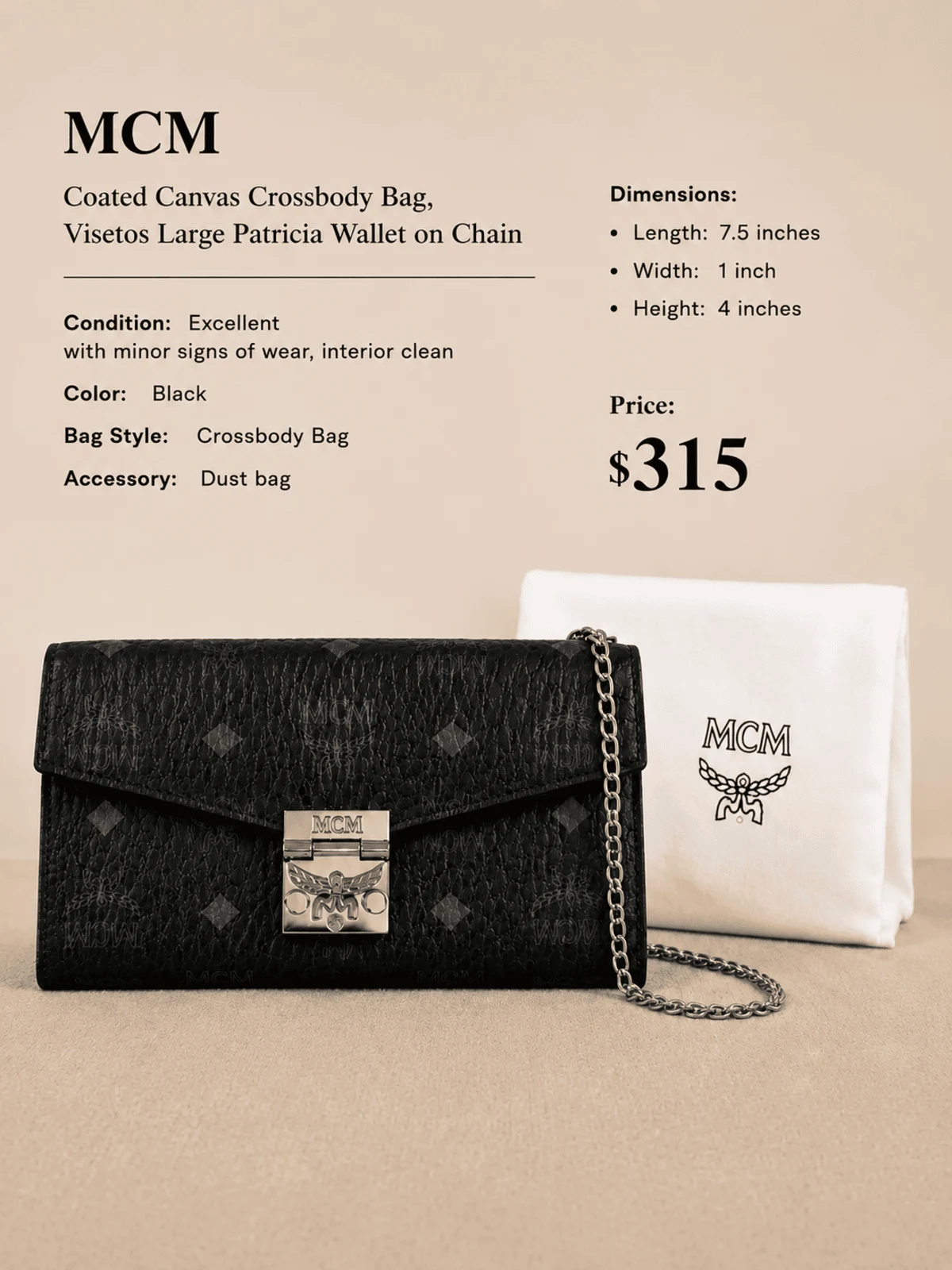 MCM Black Coated Canvas Crossbody Bag Visetos Large Patricia