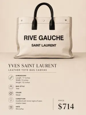 Yves Saint Laurent Beige Leather Tote Bag Canvas